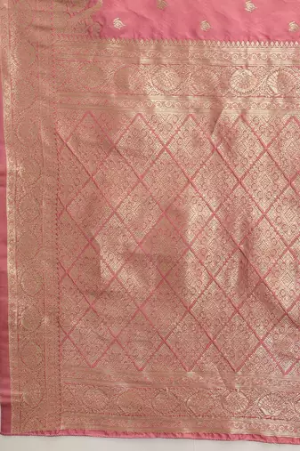 Pink woven art silk traditional saree with blouse piece