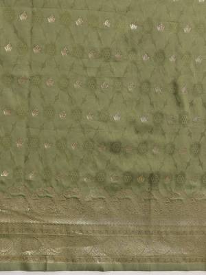 Olive woven art silk traditional saree with blouse piece 5