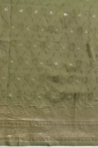 Olive woven art silk traditional saree with blouse piece