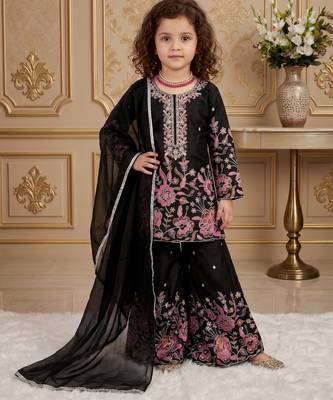 black heavy chinon silk salwar suit set with embroidery sequence work - designer party wear 1