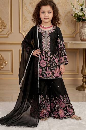 black heavy chinon silk salwar suit set with embroidery sequence work - designer party wear