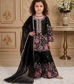 black heavy chinon silk salwar suit set with embroidery sequence work - designer party wear