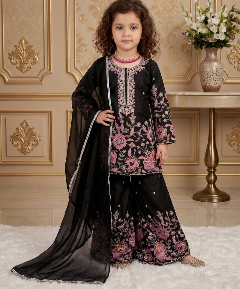 black heavy chinon silk salwar suit set with embroidery sequence work - designer party wear