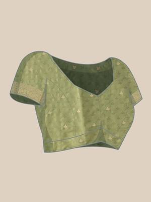 Olive woven art silk traditional saree with blouse piece 4