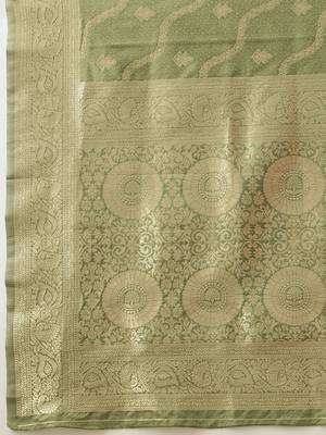 Olive woven art silk traditional saree with blouse piece 5
