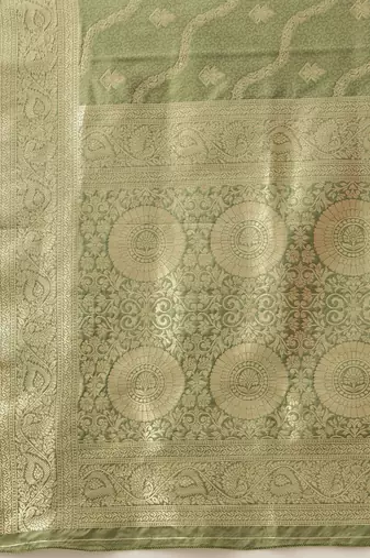 Olive woven art silk traditional saree with blouse piece