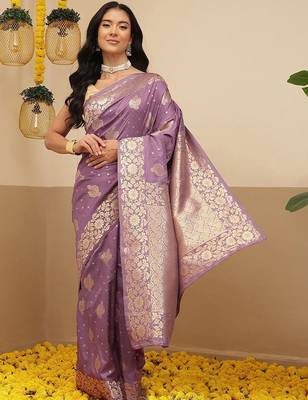 Lavender woven art silk traditional saree with blouse piece 1