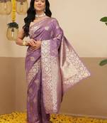 Lavender woven art silk traditional saree with blouse piece