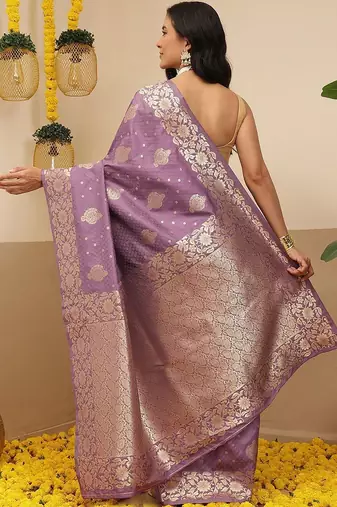 Lavender woven art silk traditional saree with blouse piece