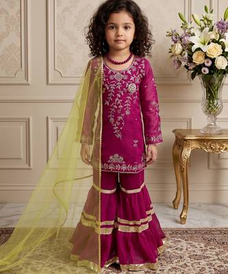purple heavy fox georgette with embroidery sequence work - designer party wear 1