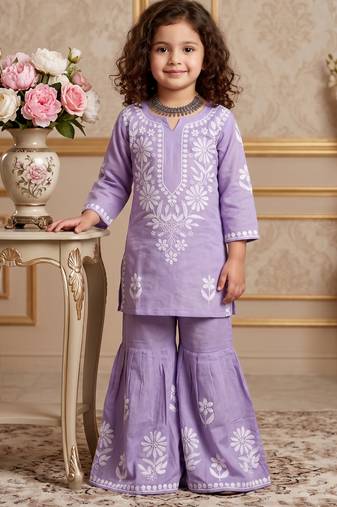 lavender heavy rayon cotton ethnic wear set with embroidery work - designer party wear
