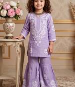 lavender heavy rayon cotton ethnic wear set with embroidery work - designer party wear