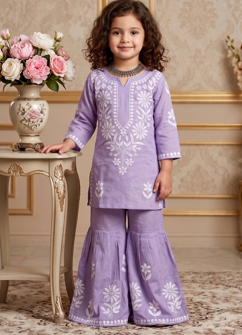 lavender heavy rayon cotton ethnic wear set with embroidery work - designer party wear