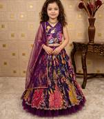 purple pure heavy natural crep with print embroidery work with real mirror hand work - designer party wear