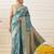 Turquoise woven art silk traditional saree with blouse piece