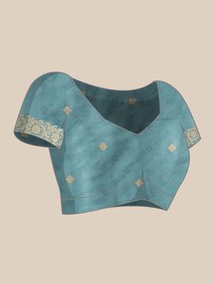 Turquoise woven art silk traditional saree with blouse piece 4