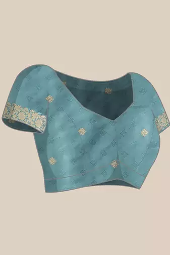 Turquoise woven art silk traditional saree with blouse piece