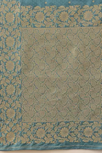 Turquoise woven art silk traditional saree with blouse piece