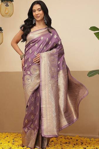 Purple woven art silk traditional saree with blouse piece