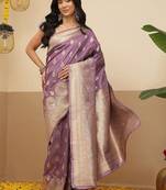 Purple woven art silk traditional saree with blouse piece