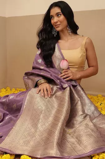 Purple woven art silk traditional saree with blouse piece