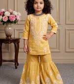 yellow heavy rayon cotton ethnic wear set with embroidery work - designer party wear