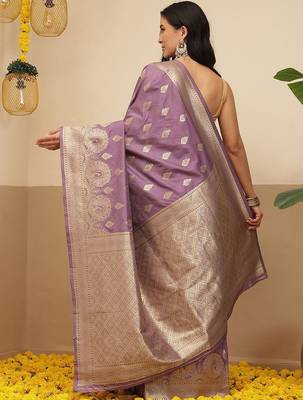 Purple woven art silk traditional saree with blouse piece 3