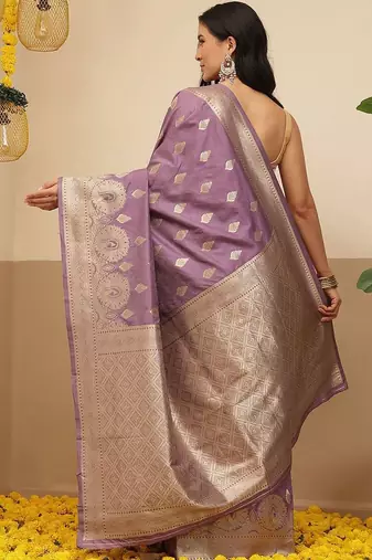 Purple woven art silk traditional saree with blouse piece