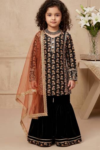 black heavy chinon with embroidery sequnece work with digital print work - designer party wear