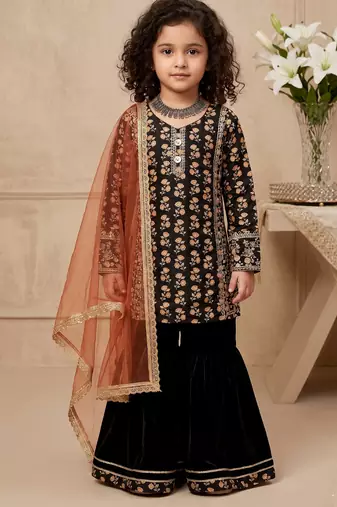 black heavy chinon with embroidery sequnece work with digital print work - designer party wear