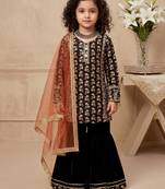 black heavy chinon with embroidery sequnece work with digital print work - designer party wear