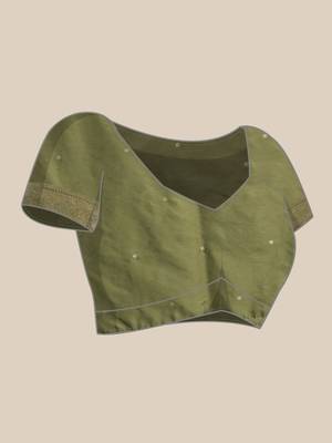 Olive woven art silk traditional saree with blouse piece 4