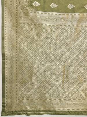 Olive woven art silk traditional saree with blouse piece 5