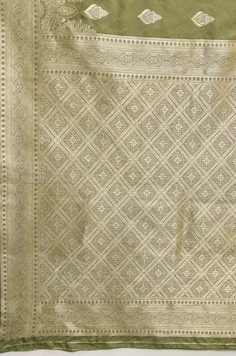 Olive woven art silk traditional saree with blouse piece