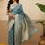 Teal woven art silk traditional saree with blouse piece