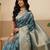 Teal woven art silk traditional saree with blouse piece