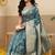 Teal woven art silk traditional saree with blouse piece
