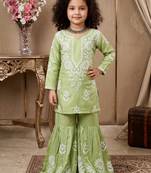 pista heavy rayon cotton ethnic wear set with embroidery work - designer party wear