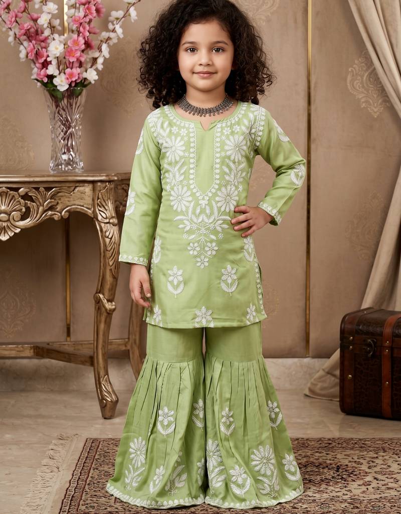pista heavy rayon cotton ethnic wear set with embroidery work - designer party wear