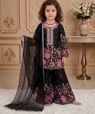 black heavy chinon silk salwar suit set with embroidery sequence work - designer party wear 2