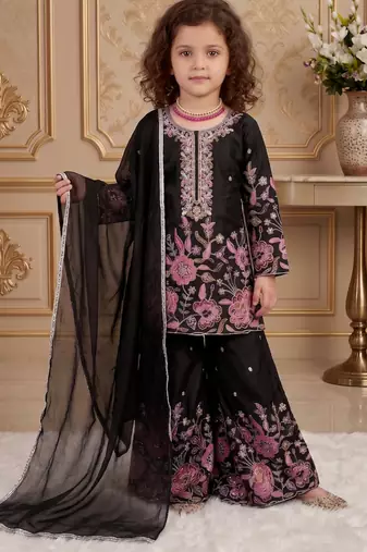 black heavy chinon silk salwar suit set with embroidery sequence work - designer party wear