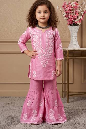 pink heavy rayon cotton ethnic wear set with embroidery work - designer party wear