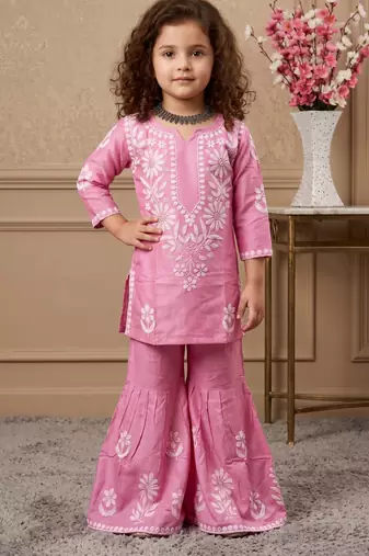 pink heavy rayon cotton ethnic wear set with embroidery work - designer party wear