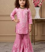 pink heavy rayon cotton ethnic wear set with embroidery work - designer party wear