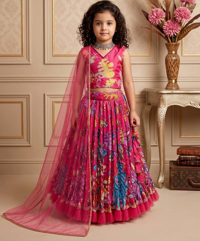 pink pure heavy natural crep with n print embroidery work with real mirror hand work - designer party wear
