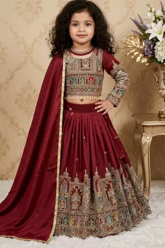 maroon heavy pure vichitra with embroidery coading sequence & thread work - designer party wear