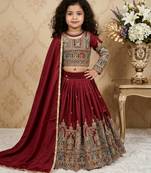 maroon heavy pure vichitra with embroidery coading sequence & thread work - designer party wear