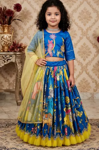 blue heavy chinon silk with print embroidery work - designer party wear