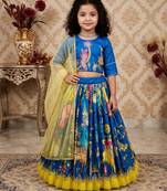 blue heavy chinon silk with print embroidery work - designer party wear