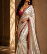 Designer Chinon Saree Decorated With Readymade Sequence Lace  And Contrast Sequence Embroidered Unstitched  Blouse Piece